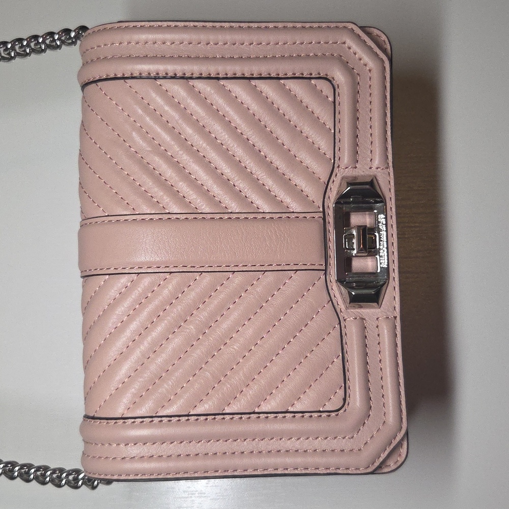 Rebecca Minkoff Light Pink Leather Chevron Quilted "Love" Crossbody Purse EUC